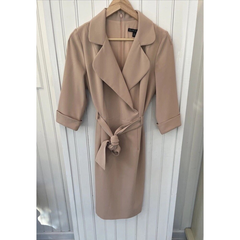 BLACK HALO Belted Dress 8 Desert Sand Lined Quiet Luxury Office Classic